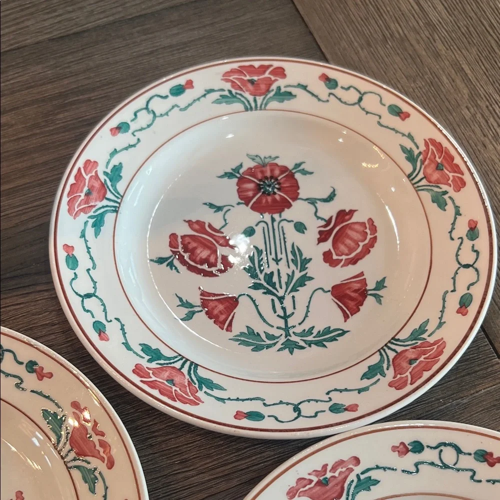 ANTIQUE Villeroy & Boch Dresden Saxony Red Poppy Bread & Butter Plates (8) - Picture 10 of 16
